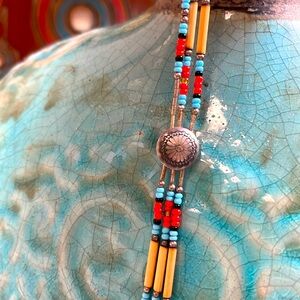Vintage Handmade Native American Multicolor Sterling Silver Bead Bracelet